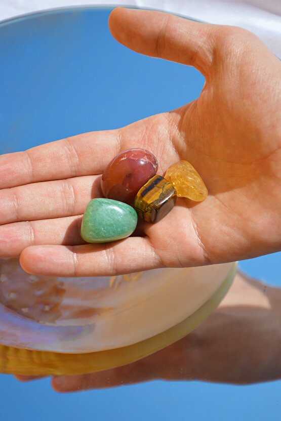 Bolluk Bereket Para Mıkntası Enerjisi Doğal Taş Tumble Seti (sitrin, Kaplangözü, Aventurin, Akik)