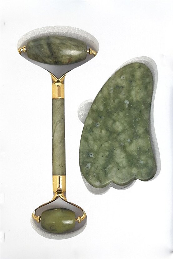 Yeşim Taşı Özel Kutulu Çift Taraflı Doğal Taş Masaj Aleti Roller