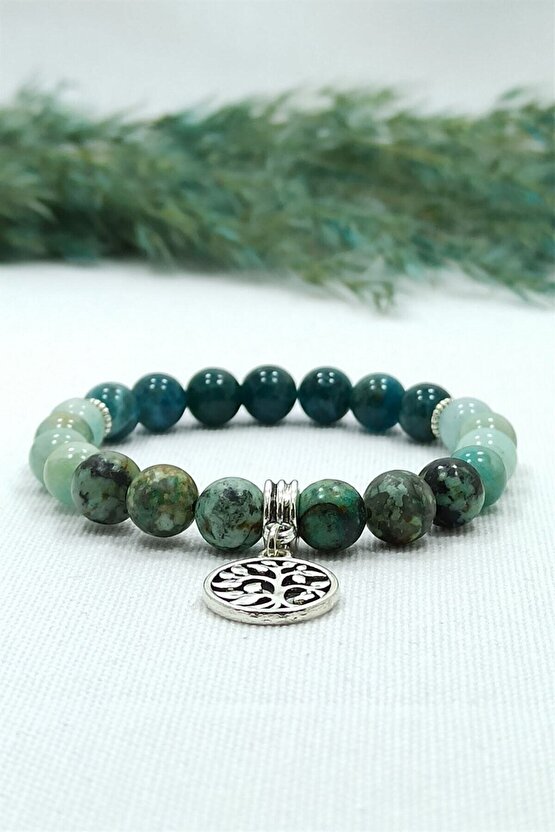 Afrika Turkuazı Amazonit Apatit Doğal Taş Kadın Bileklik