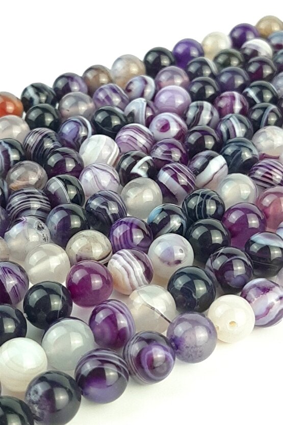 Mor Madagaskar Akik Doğal Taş 8 Mm 1 Dizi Helsinki