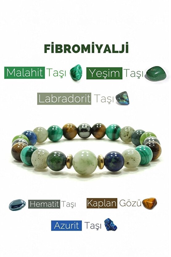 Fibromiyalji Bilekliği Malahit Yeşim Taşı Doğal Taş Bileklik Rio
