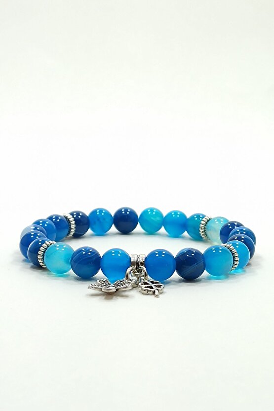 Mavi Akik Doğal Taş Kadın Bileklik Moskova