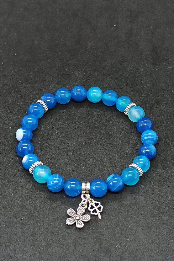 Mavi Akik Doğal Taş Kadın Bileklik Moskova