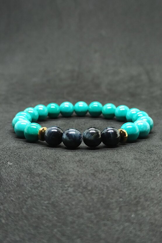 Siyah Kaplan Gözü Turkuaz Doğal Taş Kadın Bileklik Rio