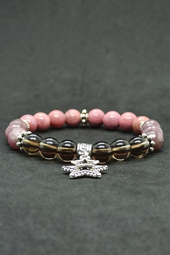 Dumanlı Kuvars Lepidolit Rodonit Doğal Taş Kadın Bileklik Prof