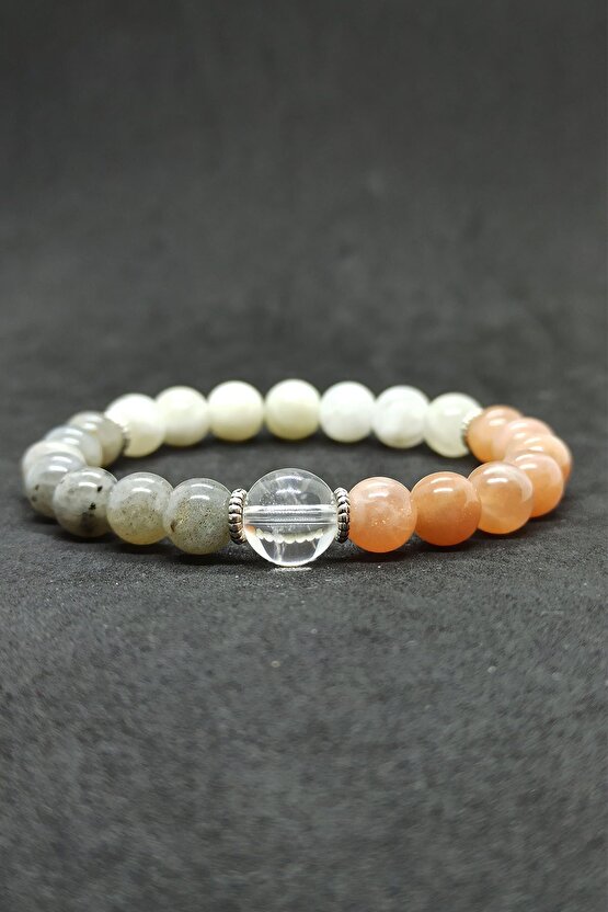 Kristal Kuvars Güneş Taşı Karma Doğal Taş Kadın Bileklik
