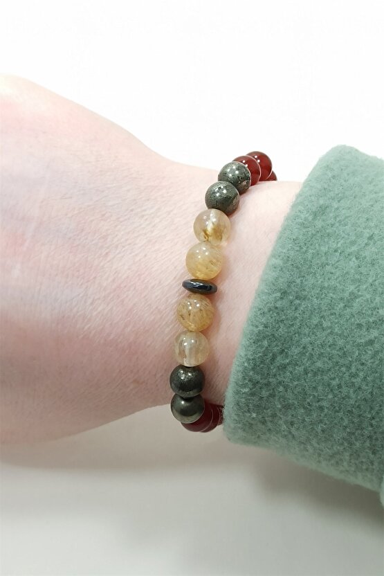 Para Bilekliği Sitrin Pirit Akik Doğal Taş Bileklik