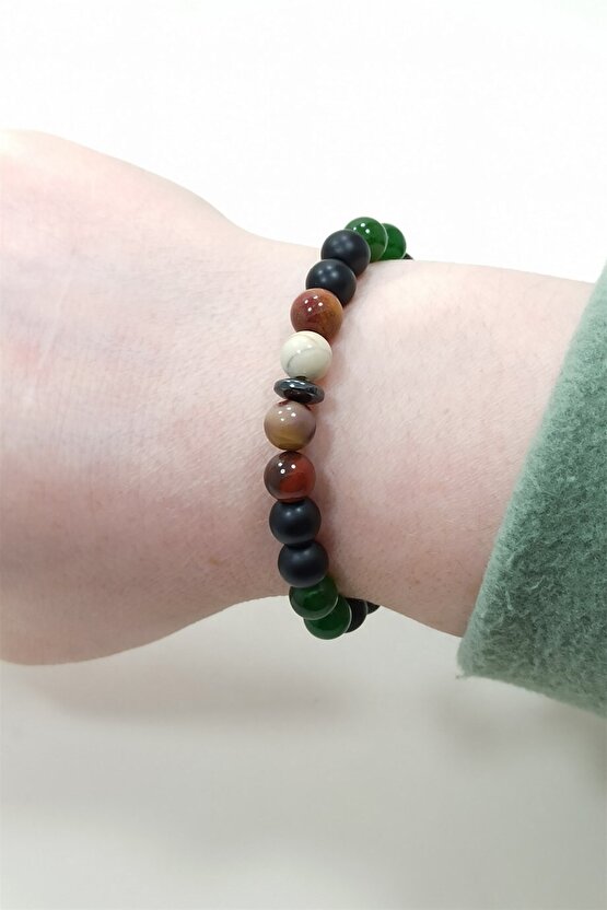 Karar Bilekliği Oniks Jasper Yeşim Hematit Doğal Taş Bileklik Moskova