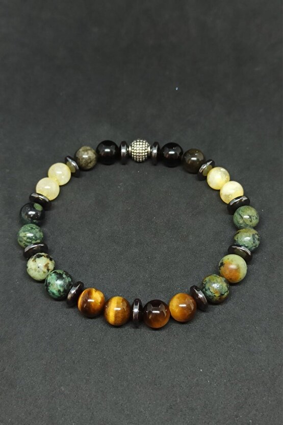 Kaplan Gözü Afrika Turkuazı Karma Doğal Taş Erkek Bileklik