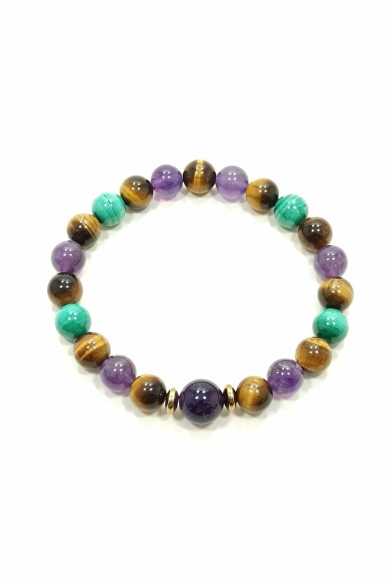 Migren Bilekliği Ametist Malahit Doğal Taş Bileklik Rio