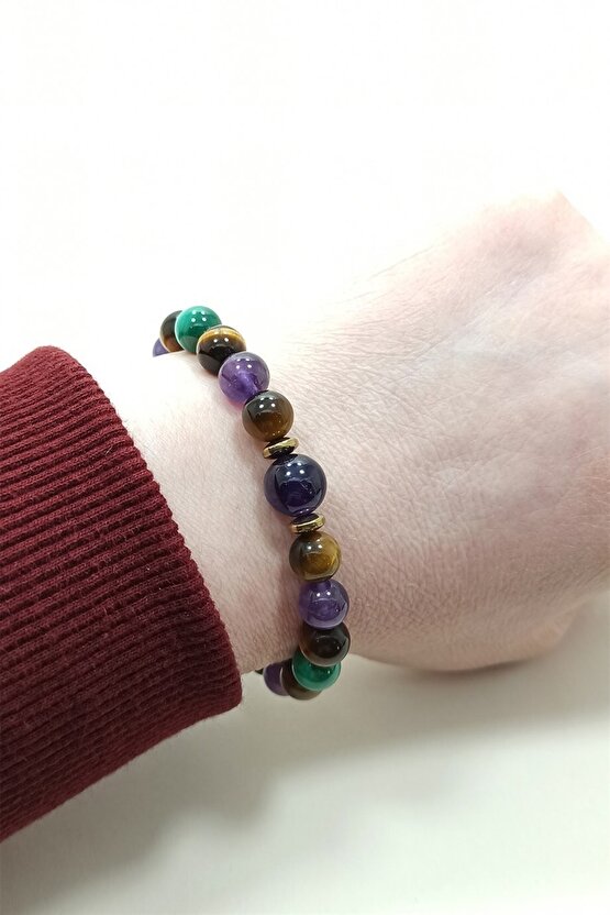 Migren Bilekliği Ametist Malahit Doğal Taş Bileklik Rio