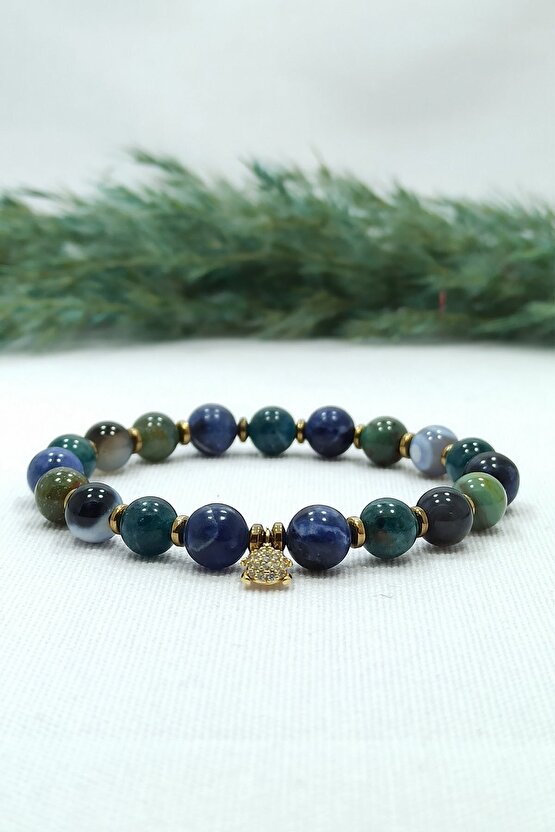 Sodalit Apatit Karma Doğal Taş Kadın Bileklik Prof