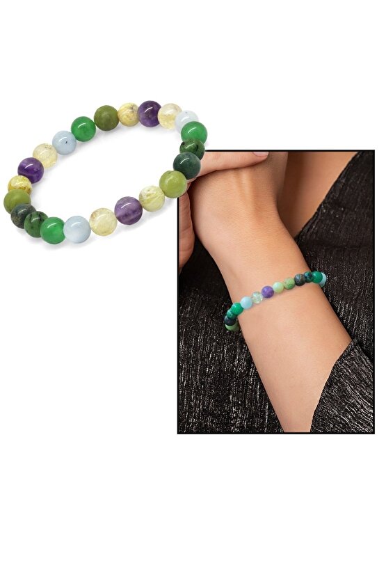 Happymodds Küre Kesim Çoklu Doğaltaş Kombinli Kadın Şifa Bilekliği