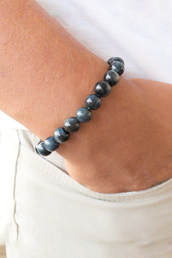 Unisex Doğal Taş Bileklik Gri Kaplan Gözü 2. Alt Karın Çakra Ikizler Akrep Oğlak Yengeç Kuvvet Taşı