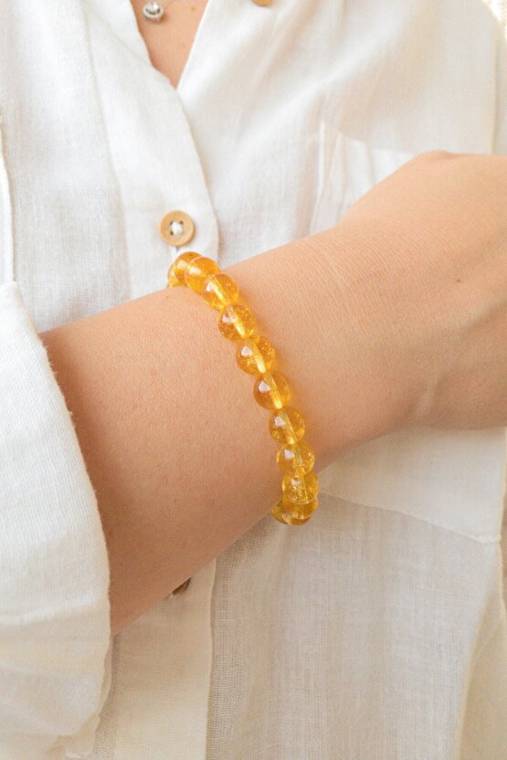 Doğal Taş Bileklik Sitrin 2. Sakral Ve 7. Taç Çakra , Ikizler Koç Ve Aslan Burcu Para Taşı