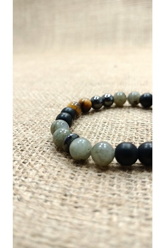 Karizma Bilekliği Labradorit Hematit Mat Oniks Kaplan Gözü Bileklik