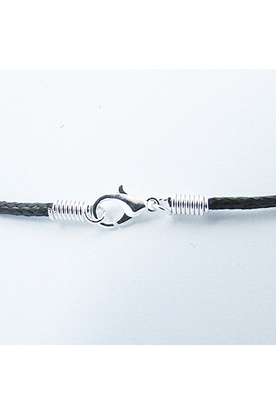 45 Cm Hazır Kolye Ipi , Gümüş Aparatlı Siyah Ip , Suni Deri Kauçuk Hazır Kore Ipi