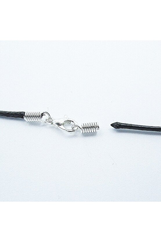 45 Cm Hazır Kolye Ipi , Gümüş Aparatlı Siyah Ip , Suni Deri Kauçuk Hazır Kore Ipi