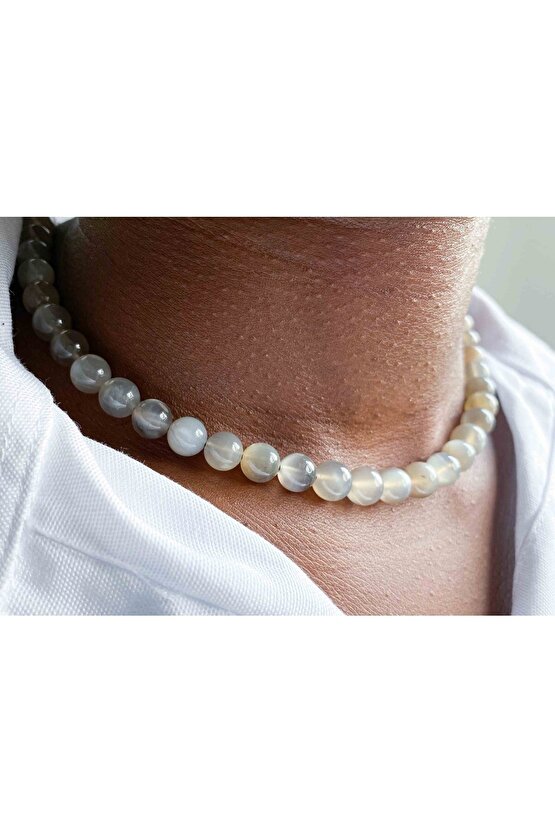 Ay Taşı Doğaltaş Kolye 8 Mm