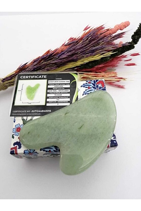 Aventurin Kalpli Doğal Taş Gua Sha Yüz Ve Vücut Masaj Aleti