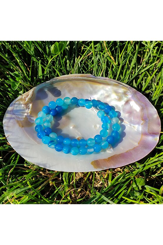 Mavi Akik Doğal Taş Dizisi (8mm) (sertifikalı)