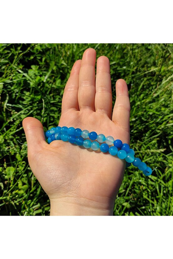 Mavi Akik Doğal Taş Dizisi (8mm) (sertifikalı)