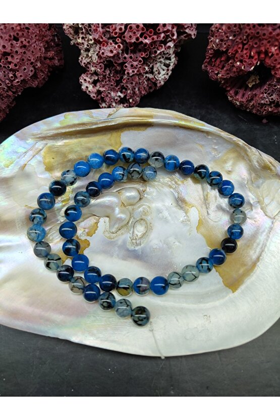 Mavi Yengeç Akik Doğal Taş Dizisi (8mm) (sertifikalı)