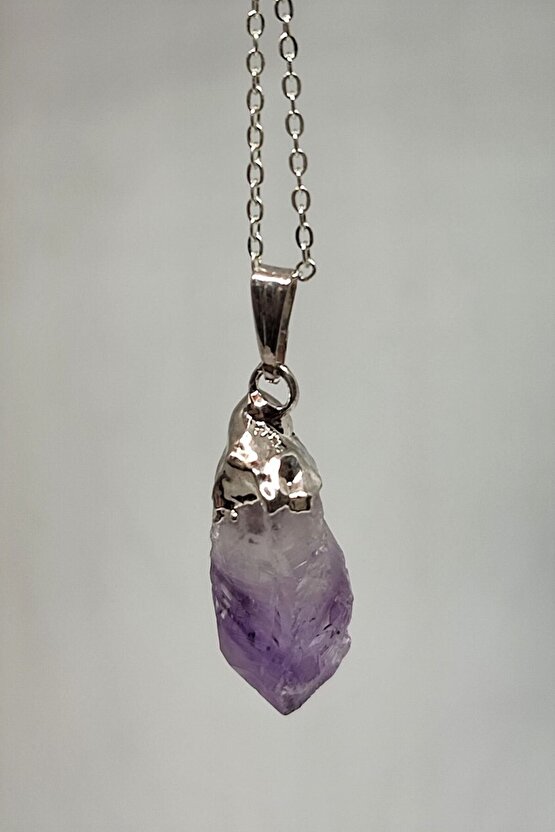 Sertifikalı Ham Ametist Doğaltaş Kolye Zincir