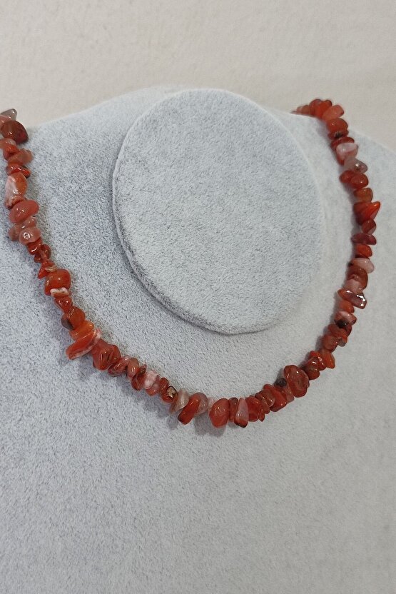 Sertifikalı Turuncu Akik Kırıktaş Doğaltaş Kolye