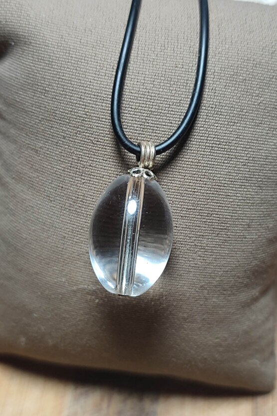 Kuvars Taşı Damla Model Natural Şeffaf Kolye