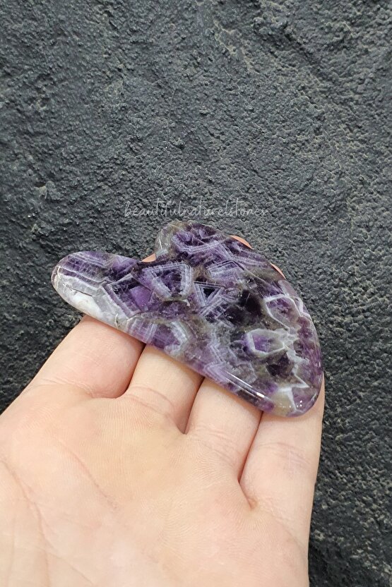 Ametist Doğal Taşı Kalpli Gua Sha Masaj Taşı ( % 100 Gerçek Doğal Taş ) (sinir Sistemini Yatıştırır)