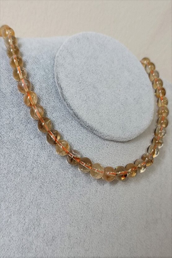 Sertifikalı 8 Mm Sitrin Doğaltaş Kolye