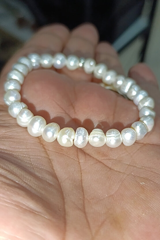 İnci Taşı Gümüş Aparatlı Natural Doğaltaş Bileklik