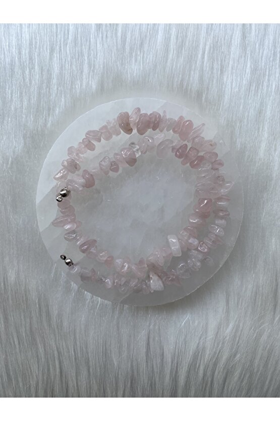 Pembe Kuvars Kırıktaş Doğal Taş Kolye