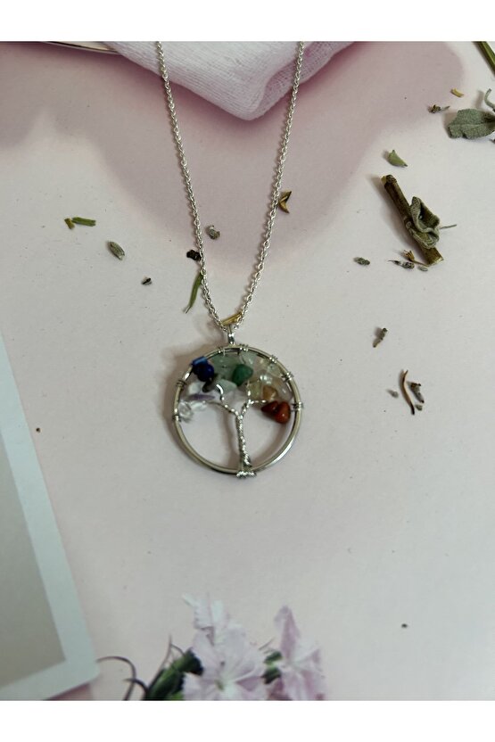 Doğal Çakra Taşları Hayat Ağacı Kolye