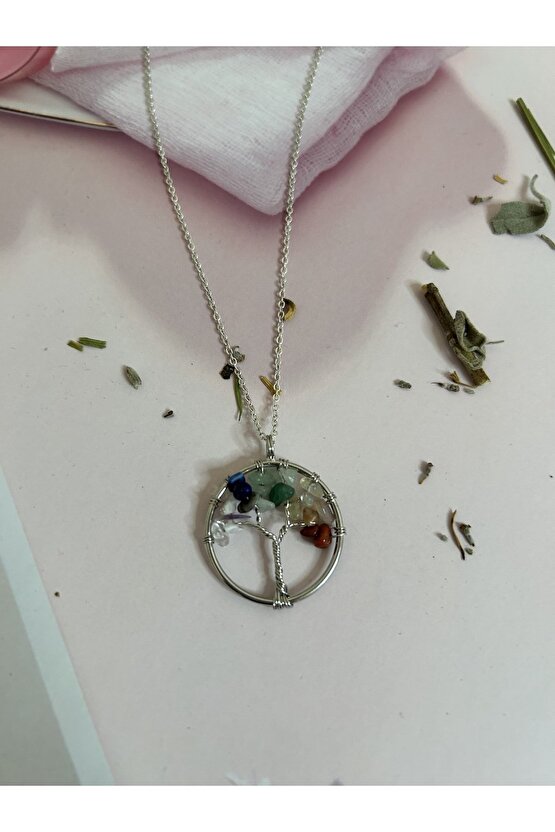 Doğal Çakra Taşları Hayat Ağacı Kolye