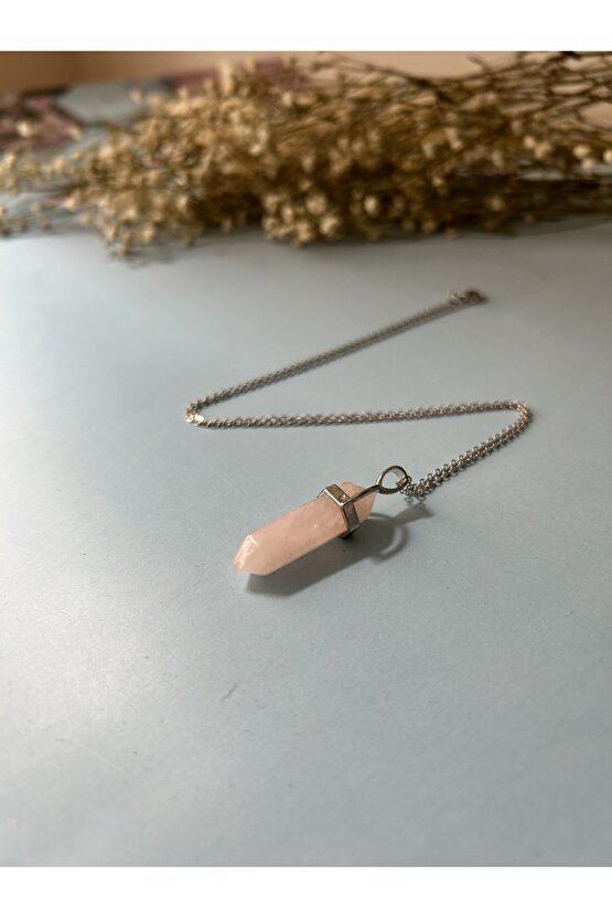 Pembe Kuvars Taşı Çivi Kolye
