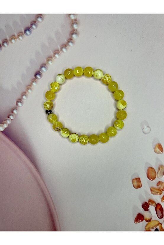 Sarı Akik Doğal Taş Bileklik-%100 Orijinal