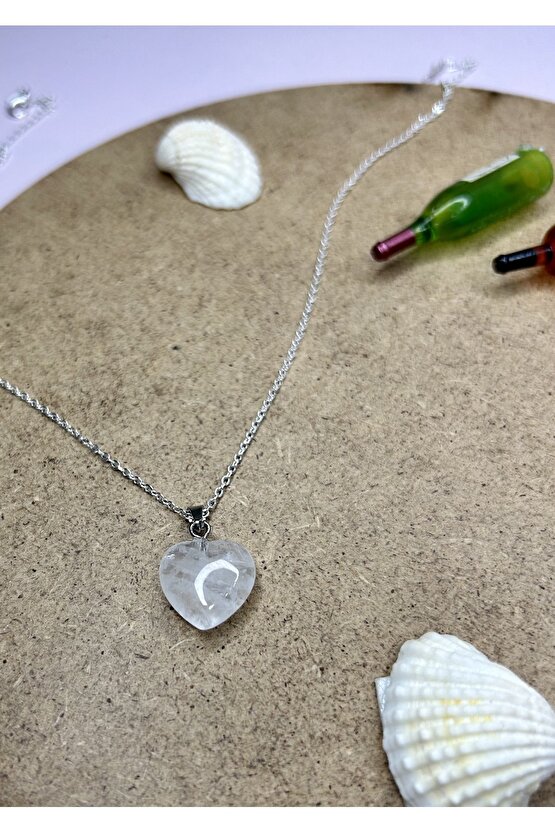 Kristal Kuvars Kalpli Doğal Taş Kolye-%100 Orijinal