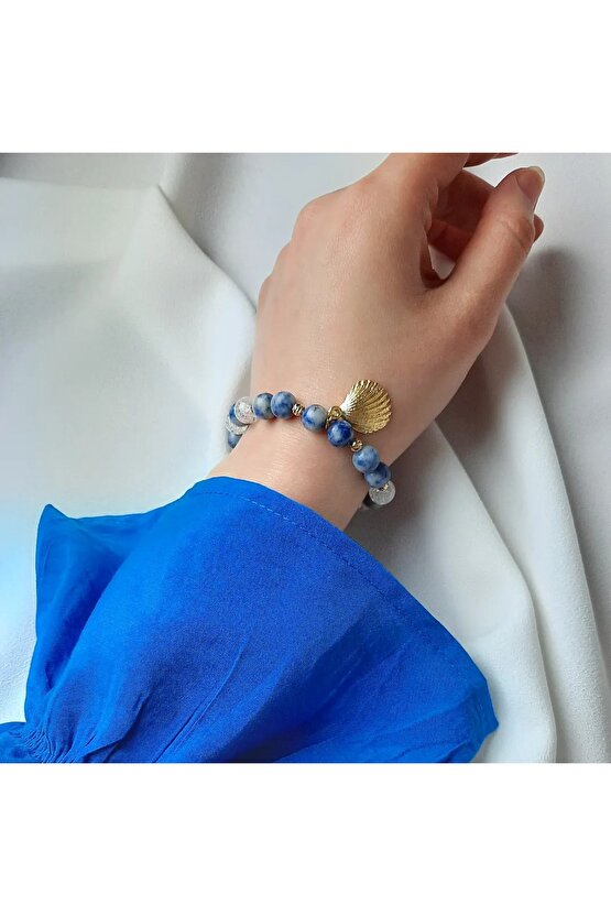 Doğal Taş Kadın Bileklik, Lapis Lazuli, Necef , Mavi Beyaz Gold