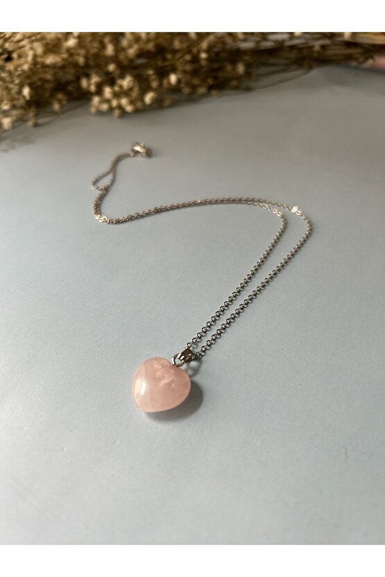 Pembe Kuvars Kalpli Kolye - %100 Orijinal