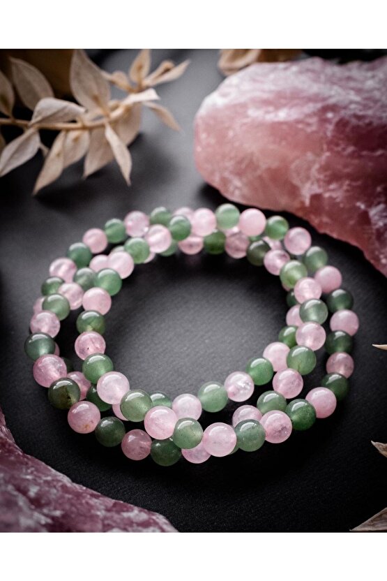 Pembe Kuvars & Aventurin Doğal Taş Bileklik 6 mm