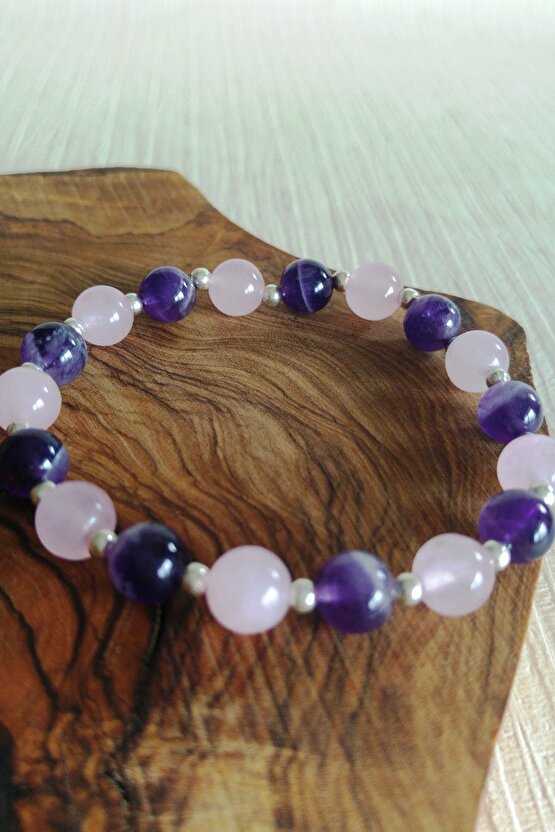 Kadın Ametist Pembe Kuvars Bileklik 9610109020152