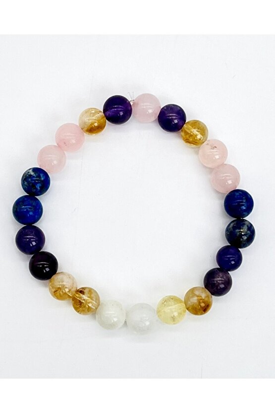 Ametist - Dönüşümlü Sitrin - Lapis - Pembe Kuvars 8 mm Bileklik Unısex