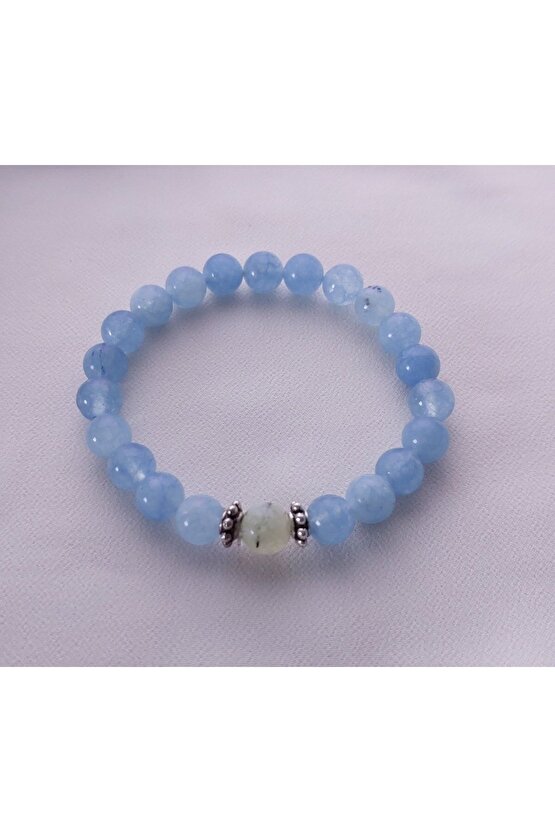 Akuamarin Prehnit Doğal Taş Bileklik 1. Kalite