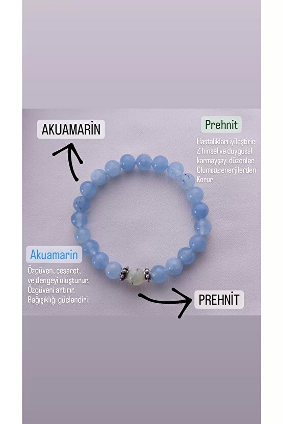 Akuamarin Prehnit Doğal Taş Bileklik 1. Kalite