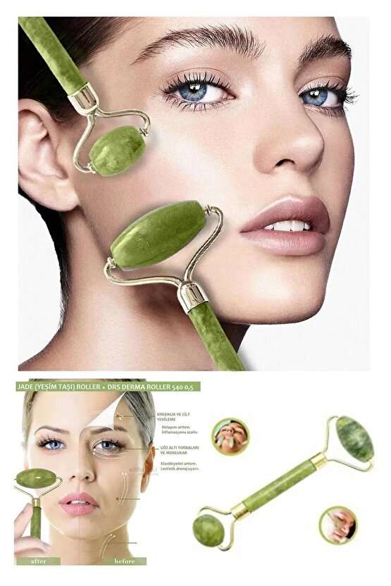 - %100 Doğal Yeşim Taşı- Face Roller - Cilt Masaj Bakım Ürünü