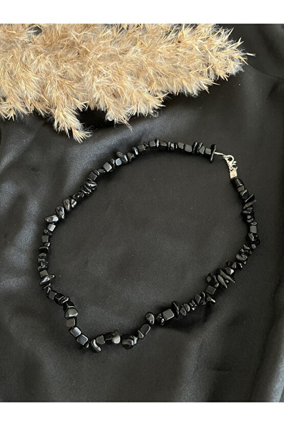 Obsidyen Kırık Doğal Taş Kolye