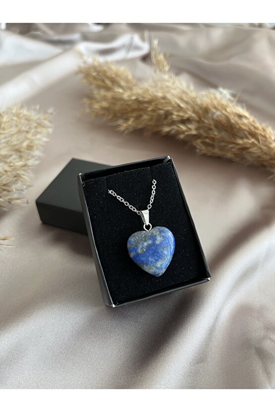 Kalp Kesim Lapis Lazuli Doğal Taş Kolye