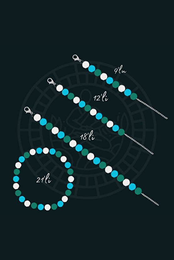 Arınma Doğal Taş Tılsım Bilekliği DÜZ 8MM 21Lİ (Akuamarin, Necef, Apatit Taşı) Chi-Zen Bileklik